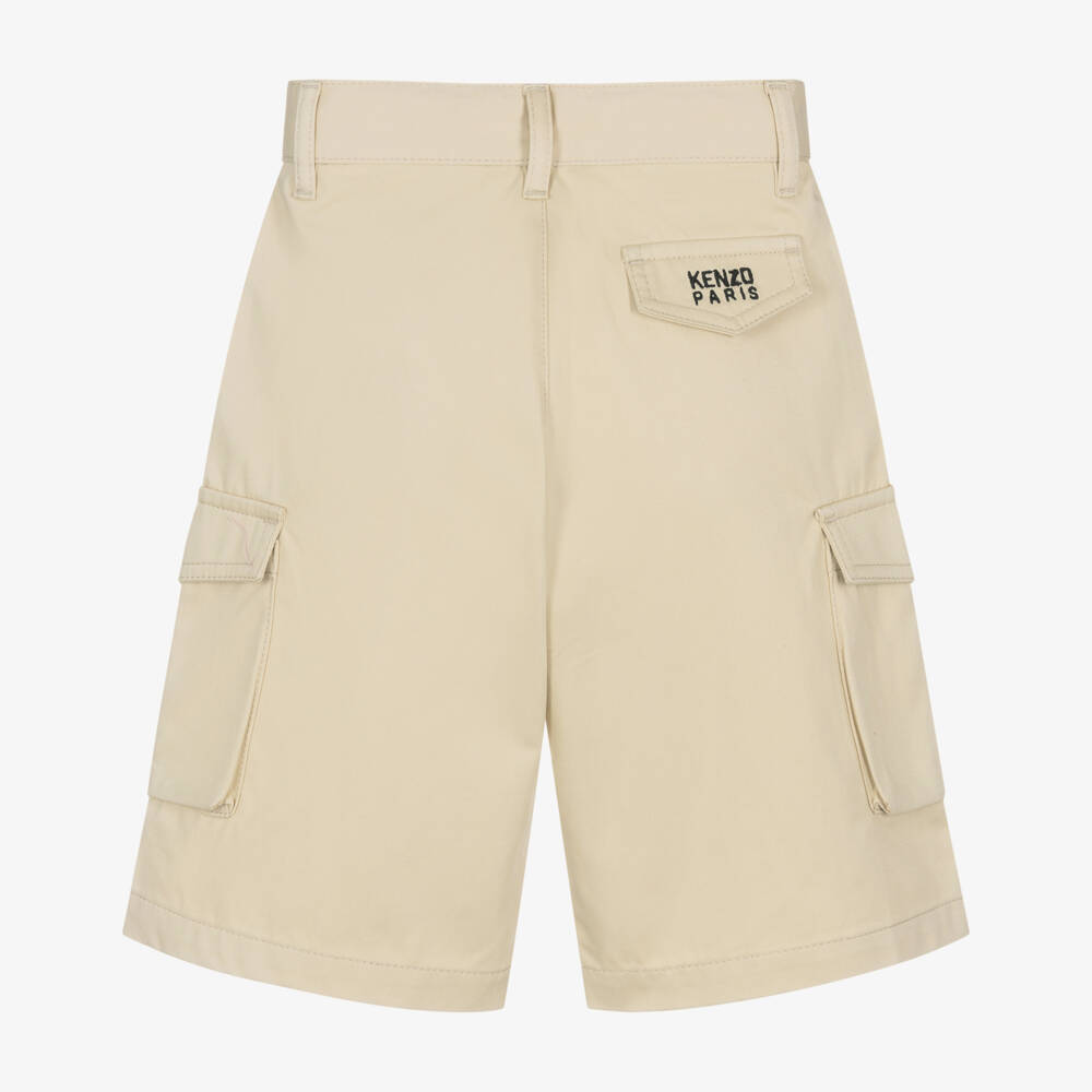 KENZO KIDS-Boys Beige Cotton Bermuda Shorts with 1970 Logo | Childrensalon
