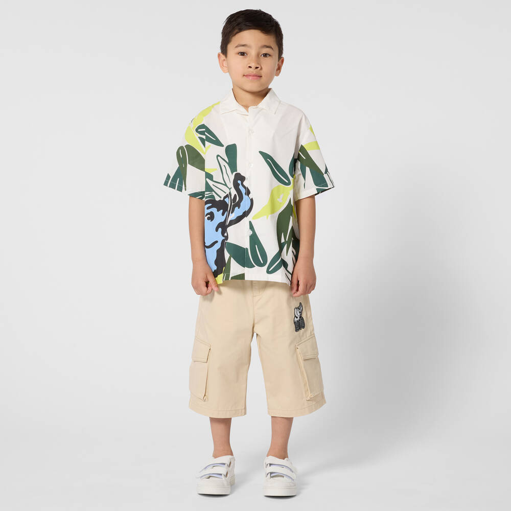 KENZO KIDS-Boys Beige Cotton Bermuda Shorts with 1970 Logo | Childrensalon