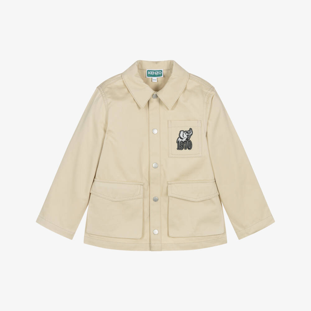 KENZO KIDS-Куртка бежевая хлопковая с логотипом 1970 для мальчиков | Childrensalon