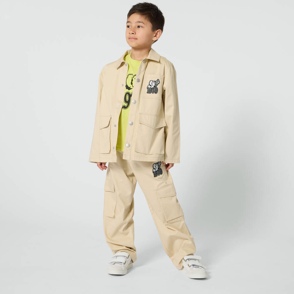 KENZO KIDS-Куртка бежевая хлопковая с логотипом 1970 для мальчиков | Childrensalon