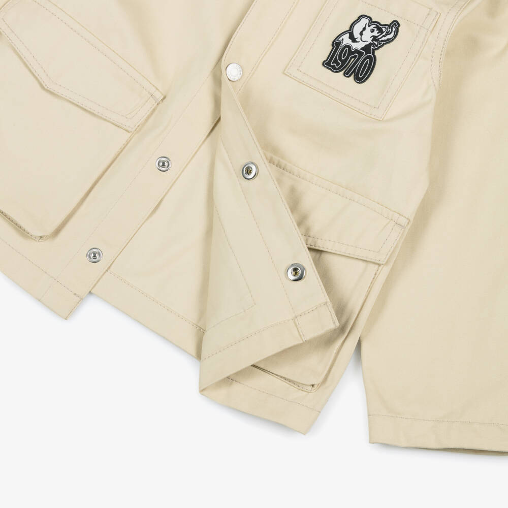 KENZO KIDS-Куртка бежевая хлопковая с логотипом 1970 для мальчиков | Childrensalon