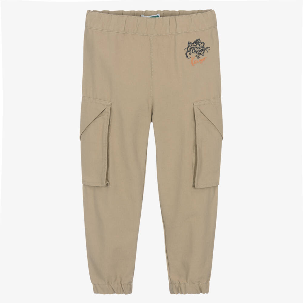 KENZO KIDS-Boys Beige Cotton Twill Cargo Trousers | Childrensalon