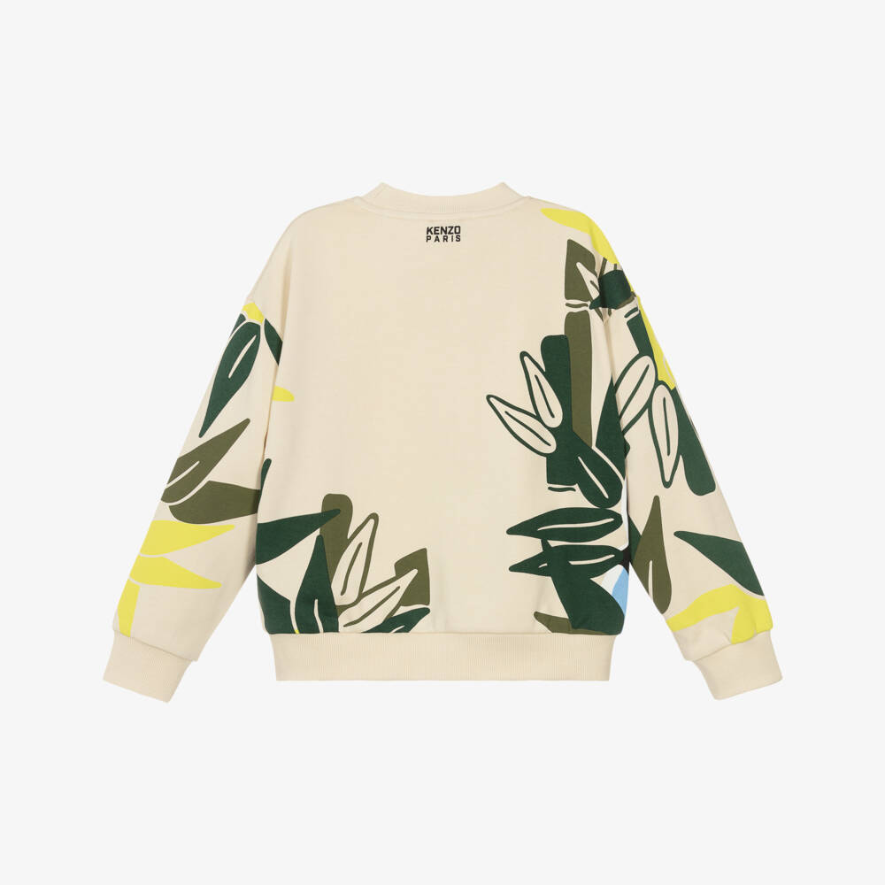 KENZO KIDS-Boys Beige Jungle Print Cotton Sweatshirt | Childrensalon