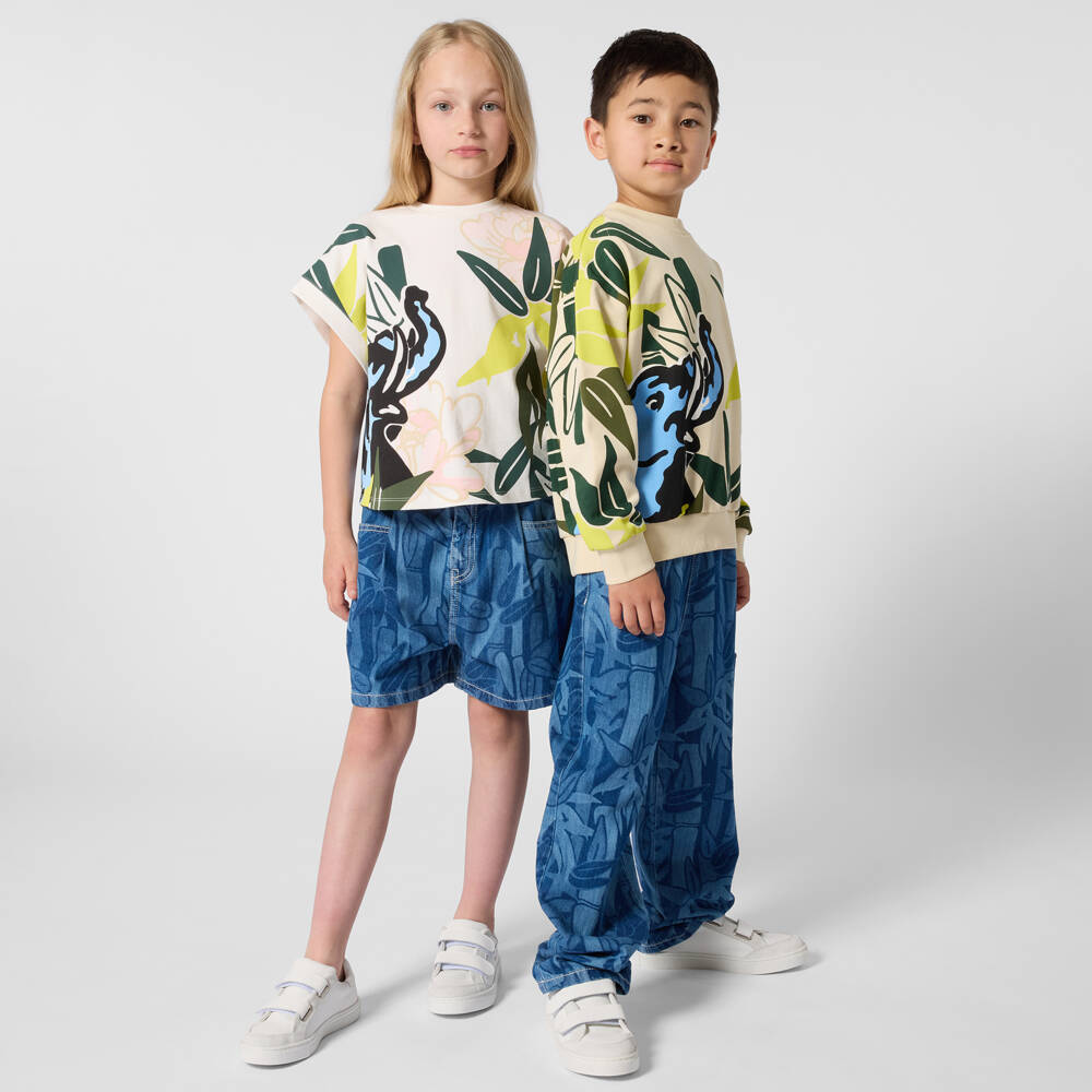 KENZO KIDS-سويتشيرت قطن بطبعة غابة لون بيج للأولاد | Childrensalon