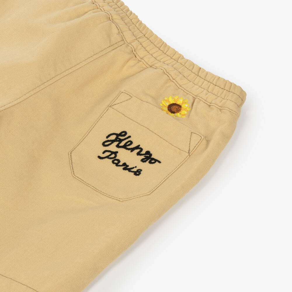KENZO KIDS-Boys Beige Sunflower Logo Cotton Shorts | Childrensalon