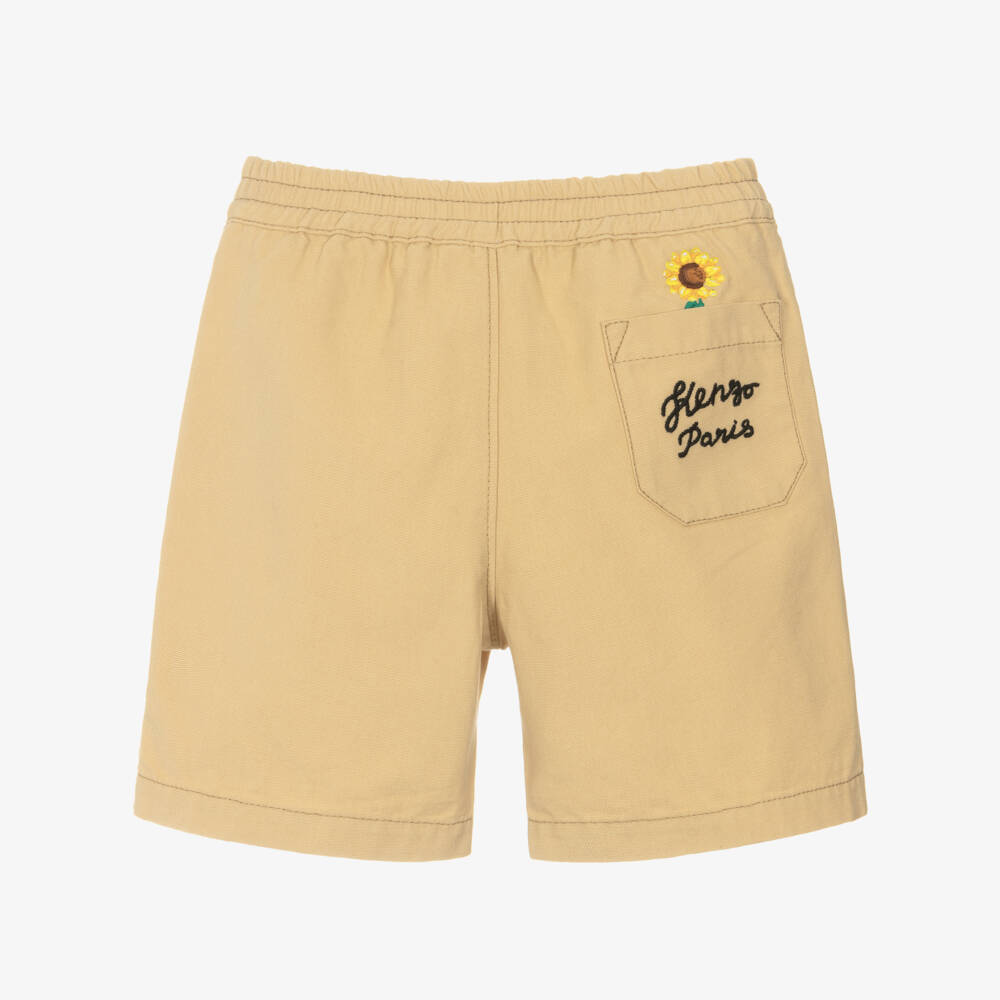 KENZO KIDS-Boys Beige Sunflower Logo Cotton Shorts | Childrensalon