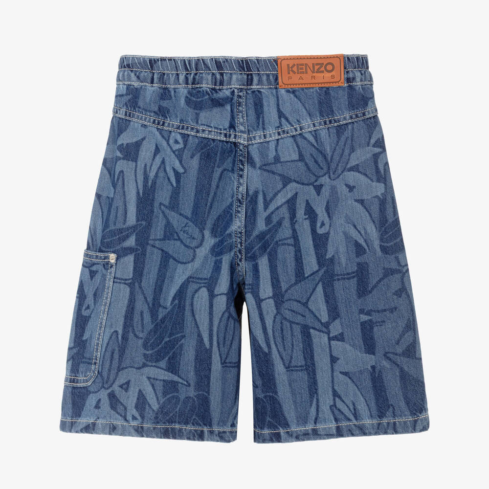 KENZO KIDS-Boys Blue Bamboo Print Denim Shorts | Childrensalon