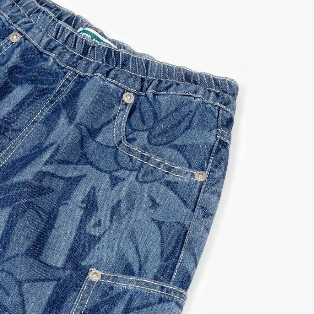 KENZO KIDS-Boys Blue Bamboo Print Denim Shorts | Childrensalon