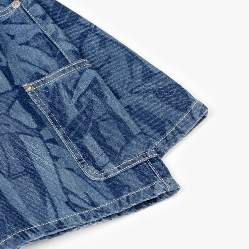 KENZO KIDS-Boys Blue Bamboo Print Denim Shorts | Childrensalon