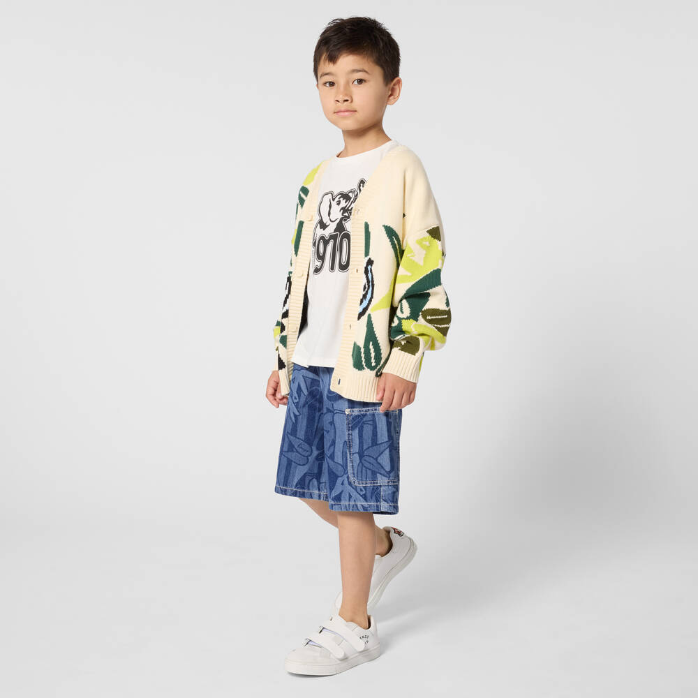 KENZO KIDS-Boys Blue Bamboo Print Denim Shorts | Childrensalon
