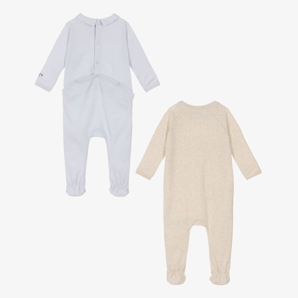 KENZO KIDS-Boys Blue & Beige Cotton Jersey Babygrows (2 Pack) | Childrensalon