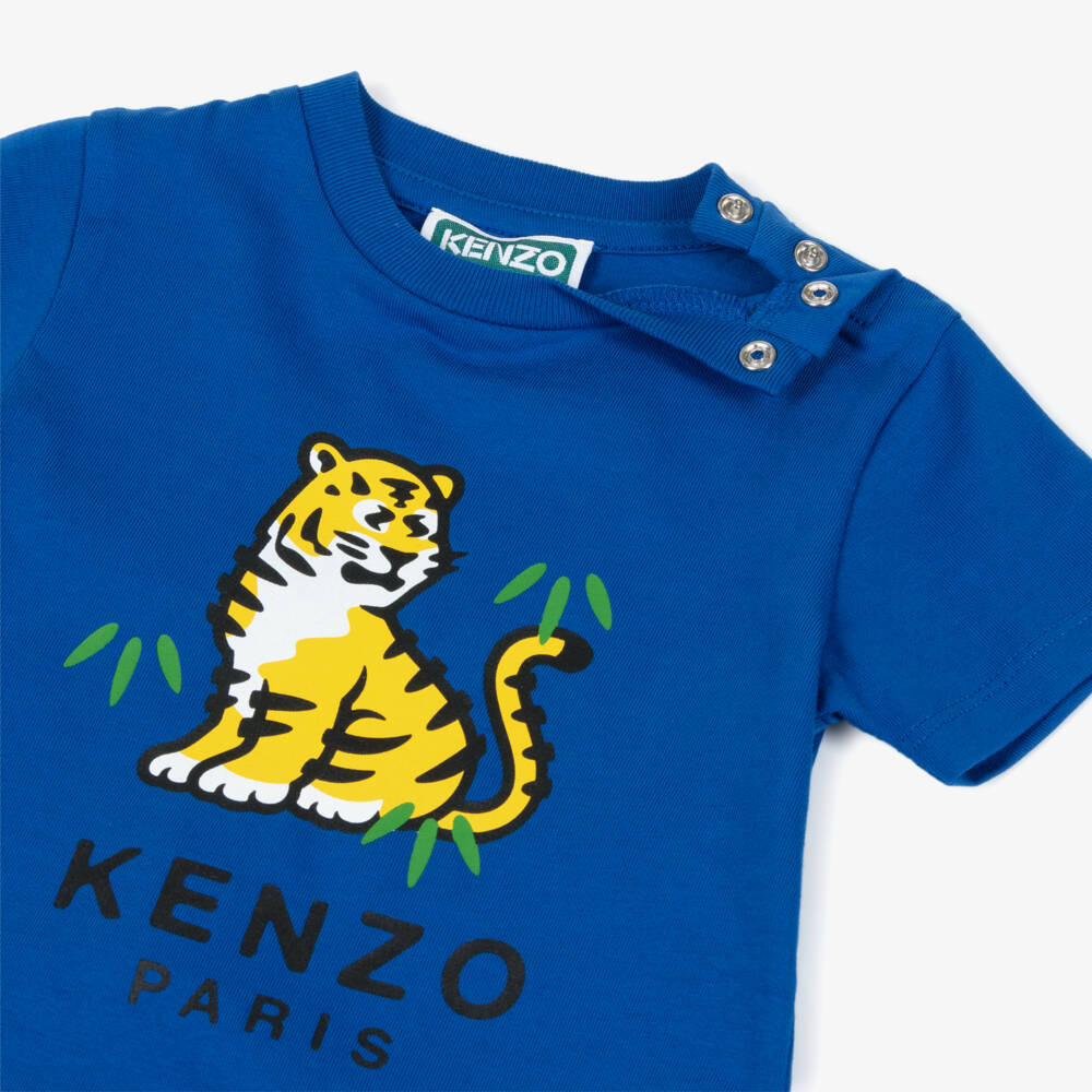 KENZO KIDS-Boys Blue Cotton Jersey Kotora Tiger Shorts Set | Childrensalon