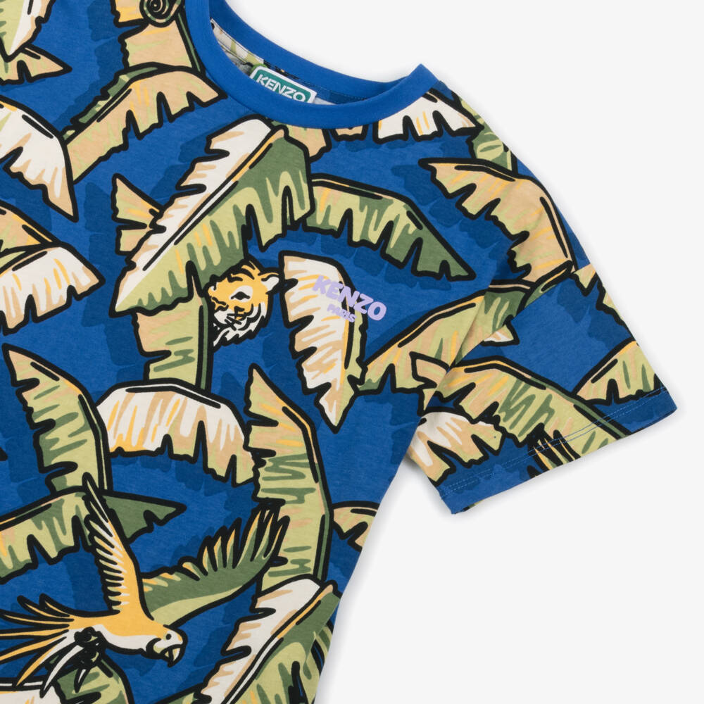 KENZO KIDS-Boys Blue Cotton Jungle T-Shirt | Childrensalon