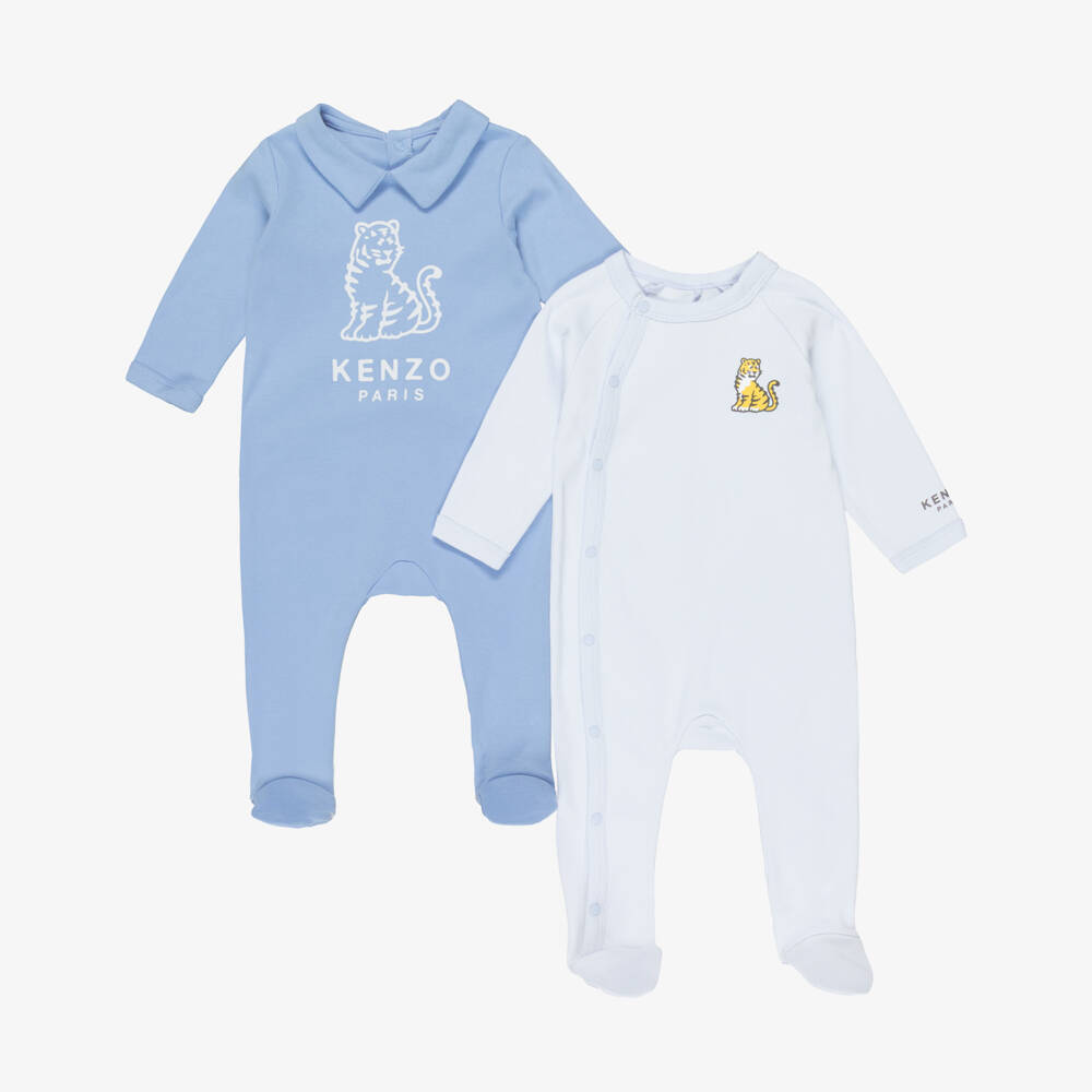 KENZO KIDS-Boys Blue Cotton Kotora Tiger Babygrows (2 Pack) | Childrensalon