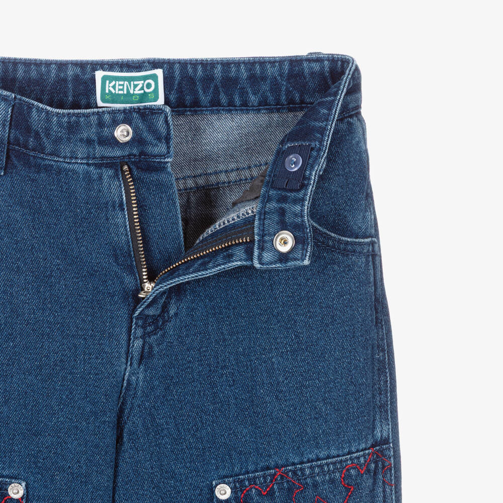 KENZO KIDS-Boys Blue Denim Puzzle Embroidery Jeans | Childrensalon