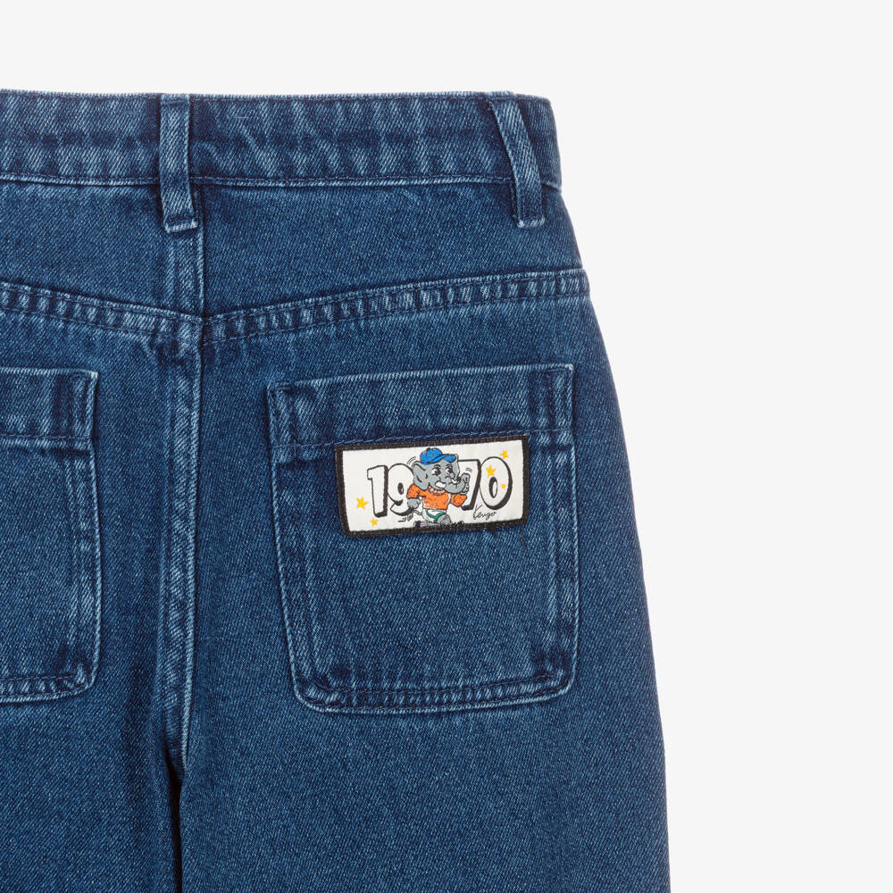 KENZO KIDS-Boys Blue Denim Puzzle Embroidery Jeans | Childrensalon