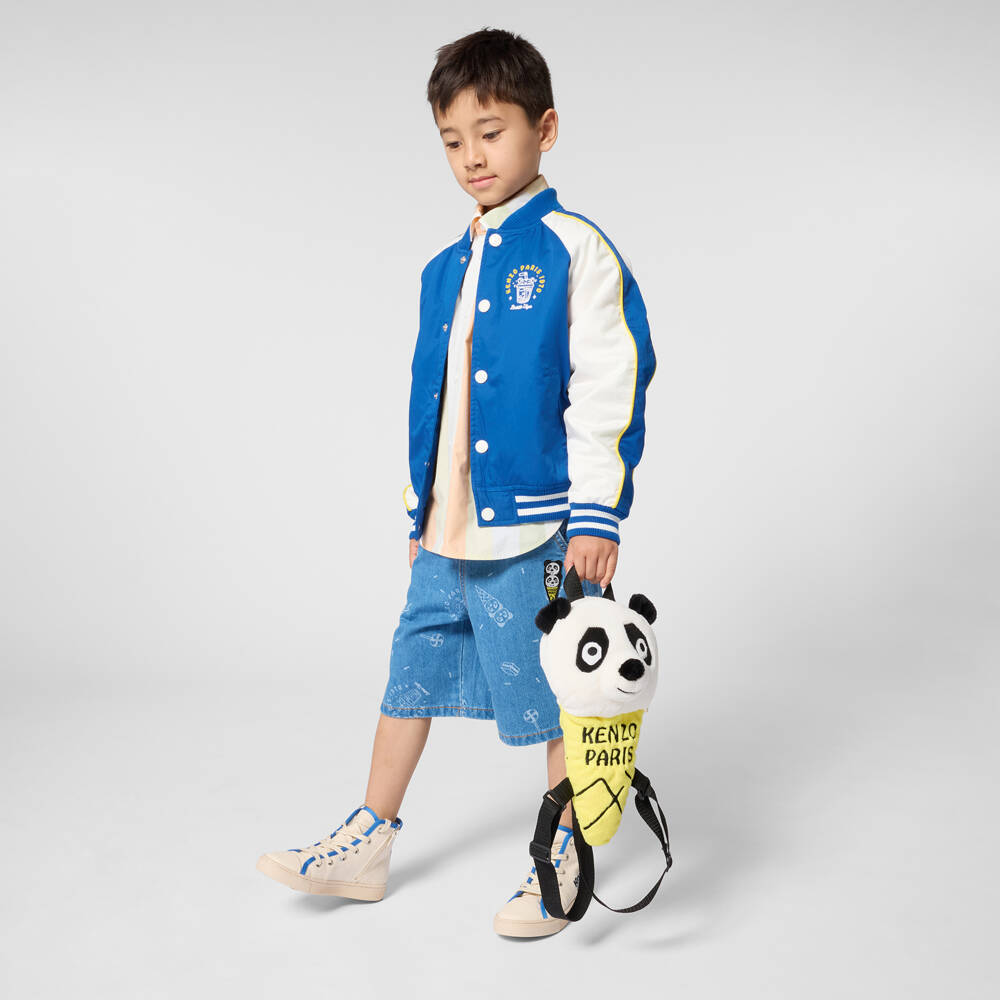 KENZO KIDS-Boys Blue & White Cotton Bubble Tiger Logo Bomber Jacket | Childrensalon