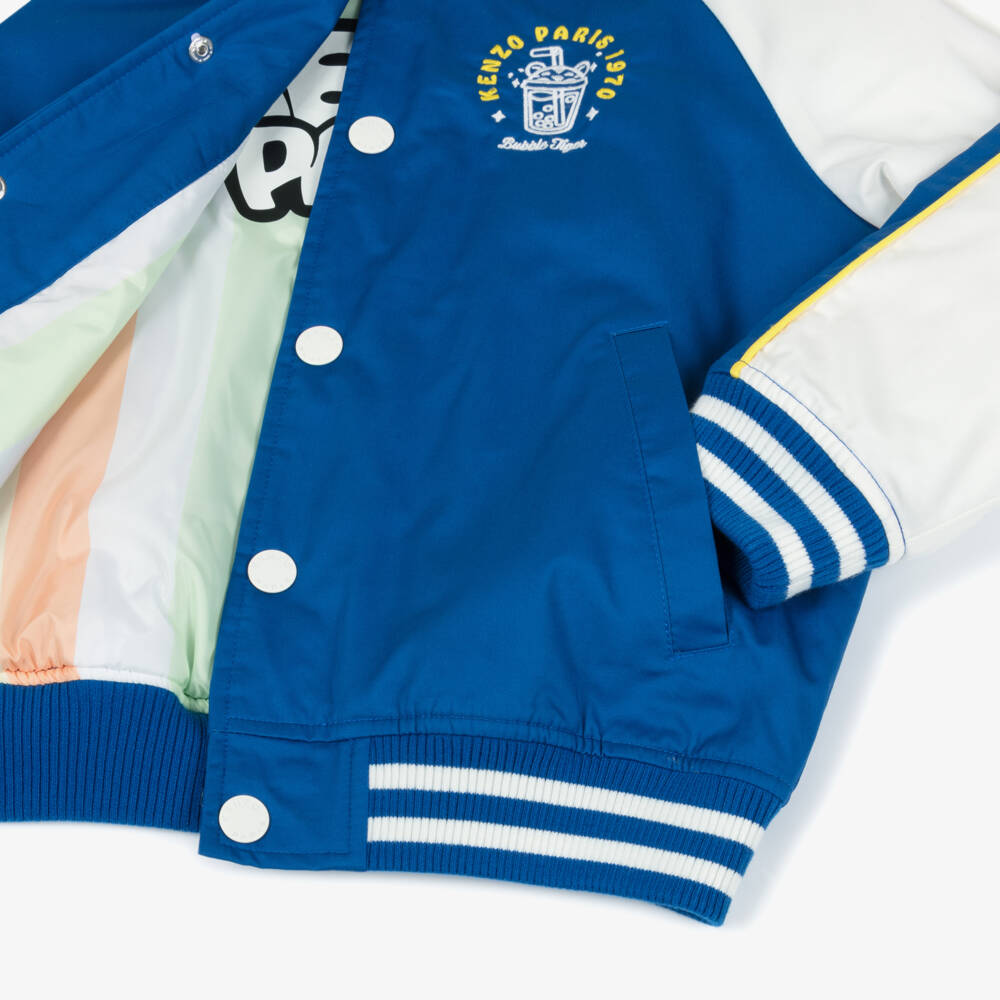 KENZO KIDS-Boys Blue & White Cotton Bubble Tiger Logo Bomber Jacket | Childrensalon