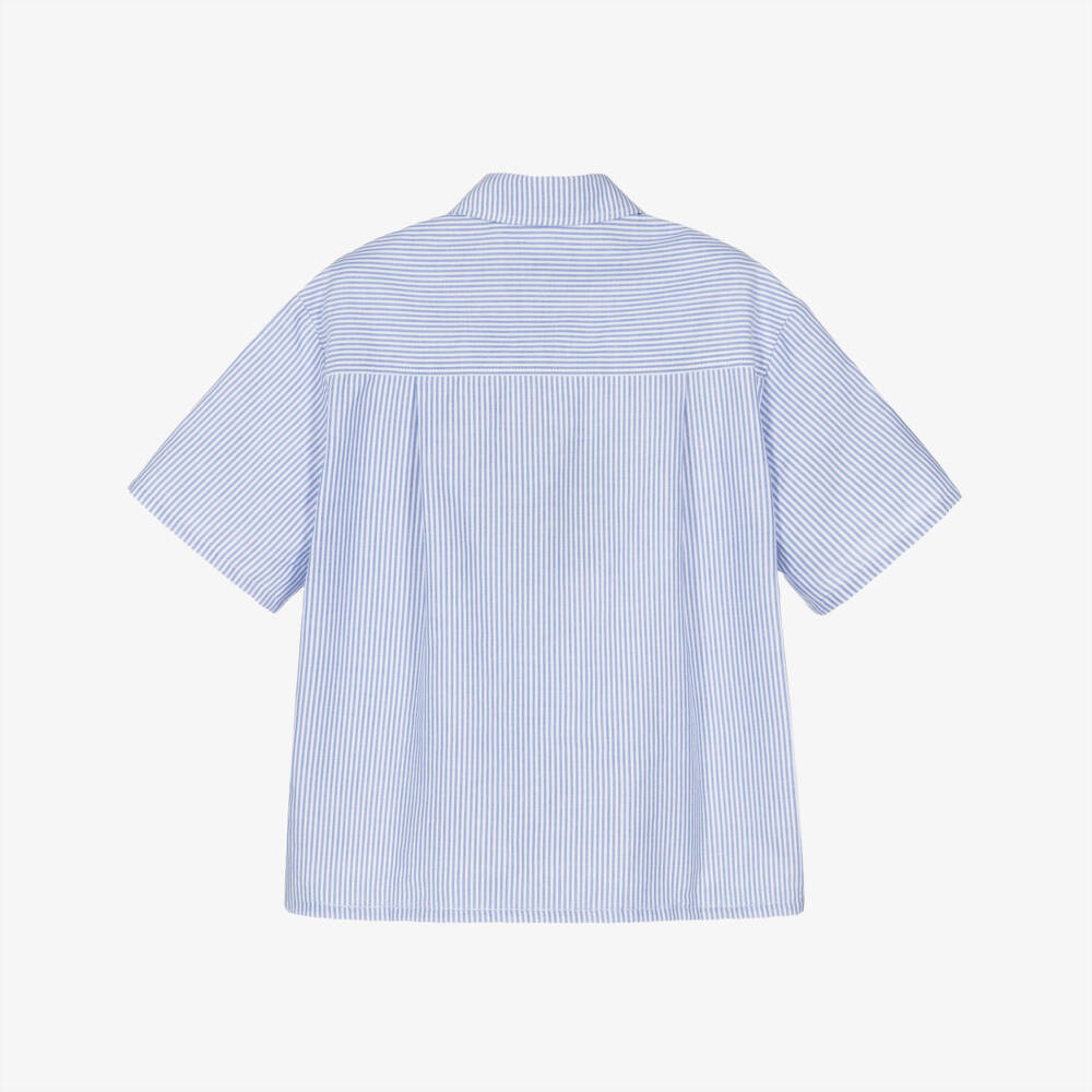 KENZO KIDS-قميص قطن أوكسفورد مخطط لون أبيض وأزرق للأولاد | Childrensalon