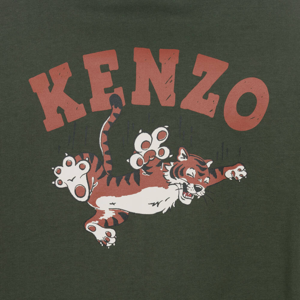 KENZO KIDS-Boys Dark Green Cotton Fun Tiger Top | Childrensalon