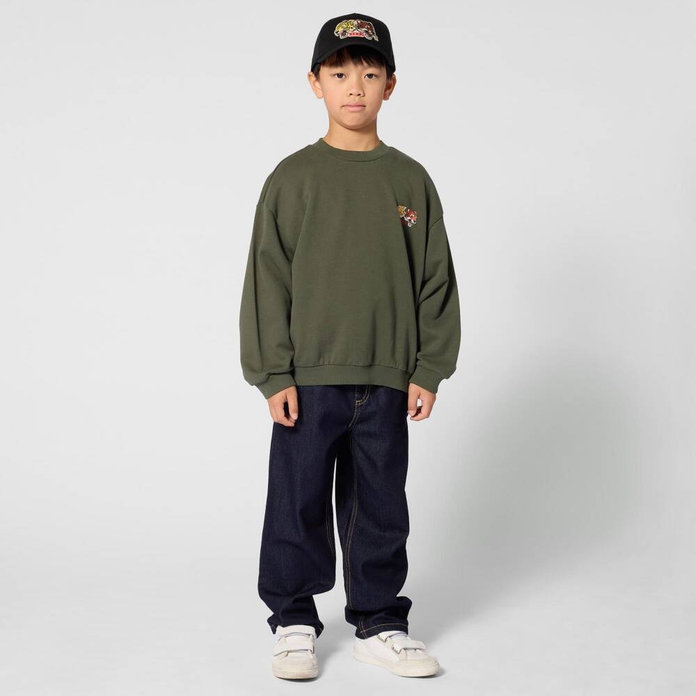KENZO KIDS-Boys Dark Green Tiger & Panther Print Sweatshirt | Childrensalon