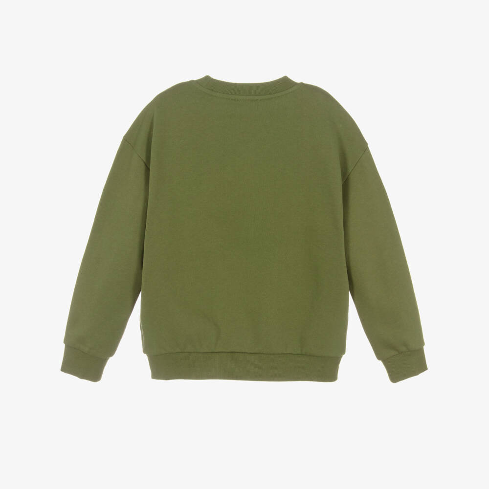 KENZO KIDS-Свитшот для мальчиков зелёный хлопковый с вышивкой Lucky Tiger | Childrensalon