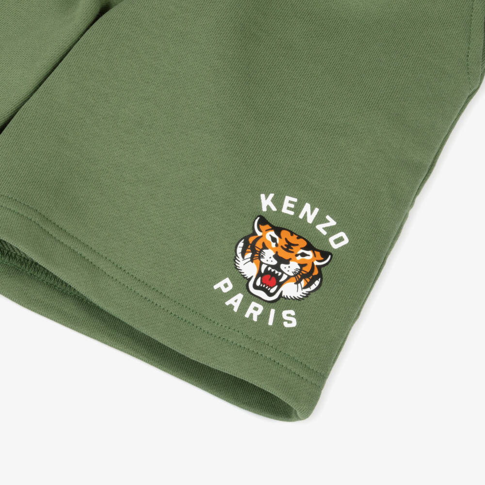 KENZO KIDS-Boys Green Cotton Lucky Tiger Shorts | Childrensalon