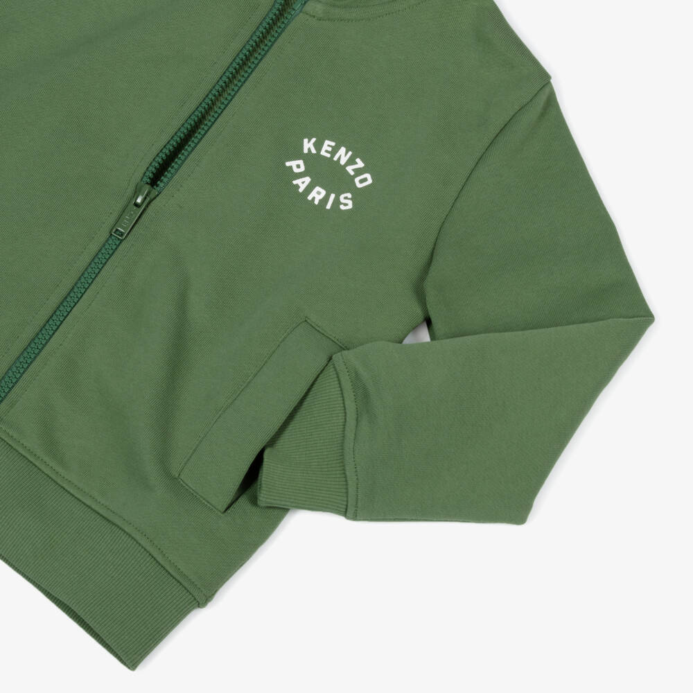 KENZO KIDS-Boys Green Cotton Zip-Up Hoodie | Childrensalon