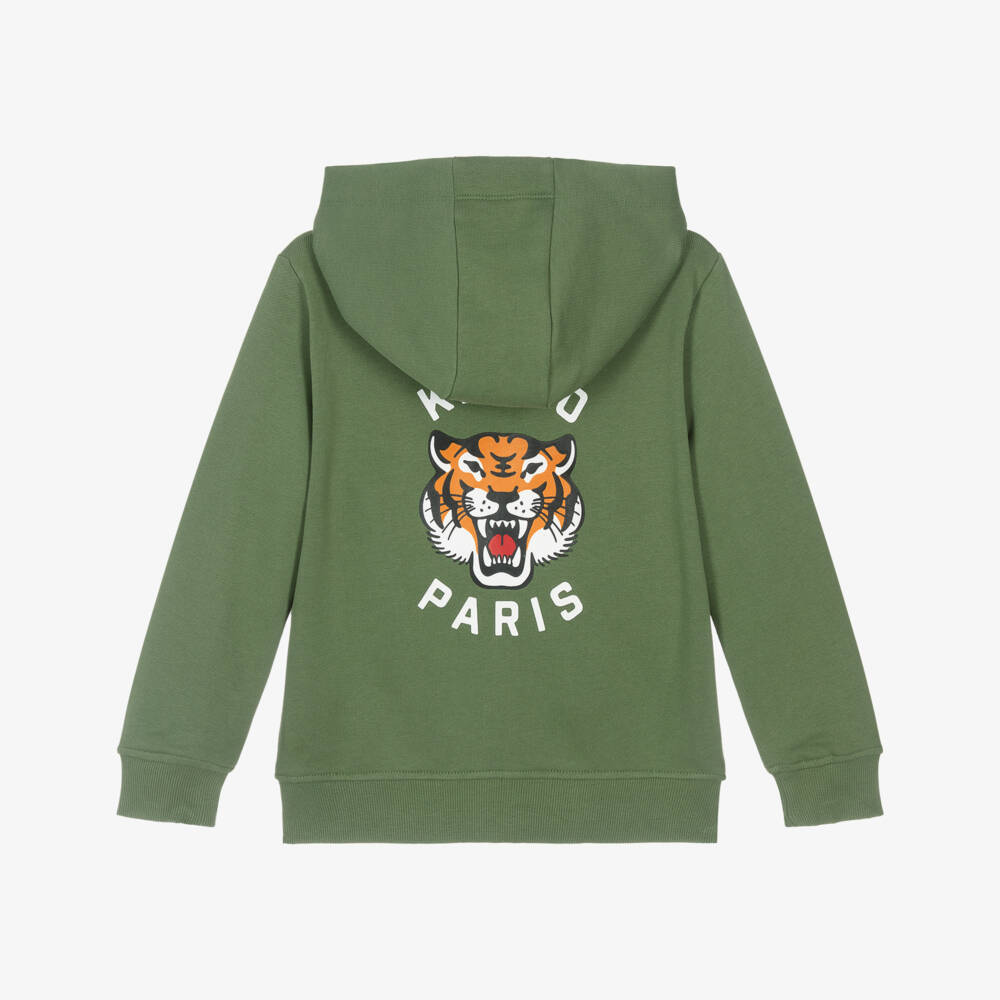 KENZO KIDS-Boys Green Cotton Zip-Up Hoodie | Childrensalon