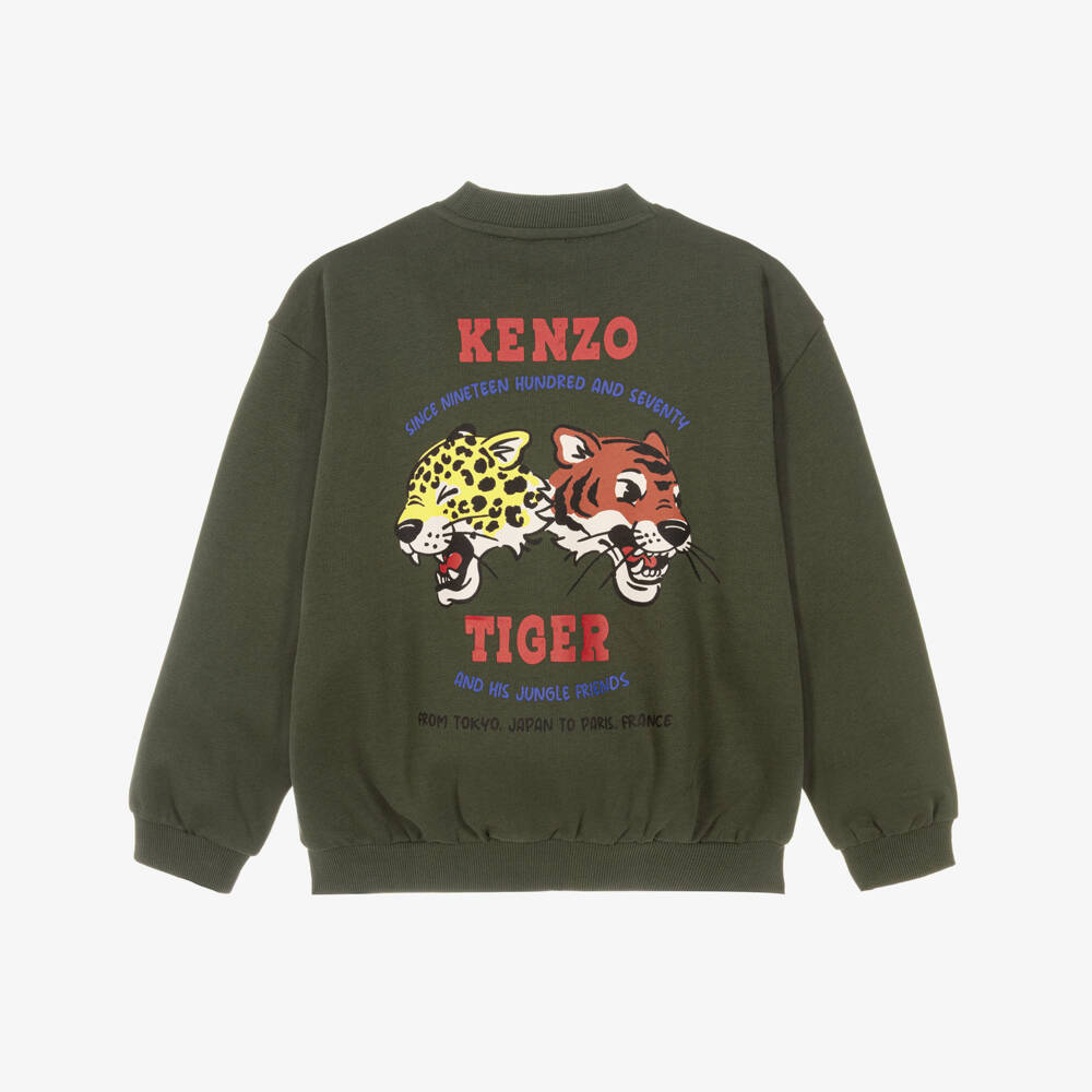 KENZO KIDS-Boys Green Tiger & Panther Print Sweatshirt | Childrensalon