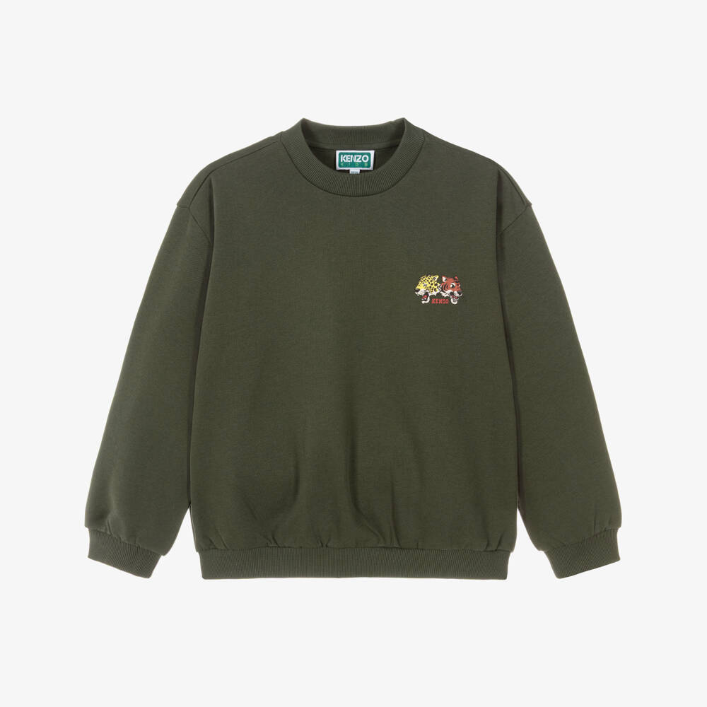 KENZO KIDS-Boys Green Tiger & Panther Print Sweatshirt | Childrensalon