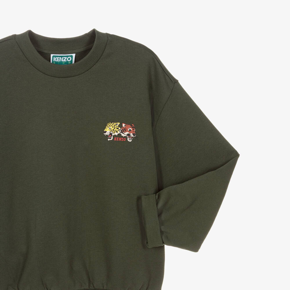 KENZO KIDS-Boys Green Tiger & Panther Print Sweatshirt | Childrensalon