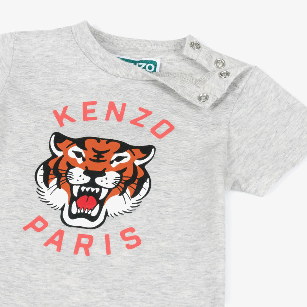 KENZO KIDS-Boys Grey Marl Cotton Lucky Tiger Shorts Set | Childrensalon