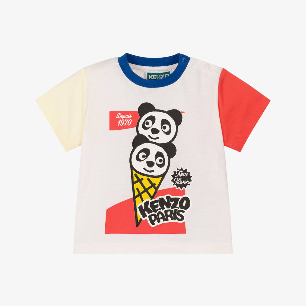 KENZO KIDS-Boys Ivory Cotton Panda Ice Cream Print T-Shirt | Childrensalon