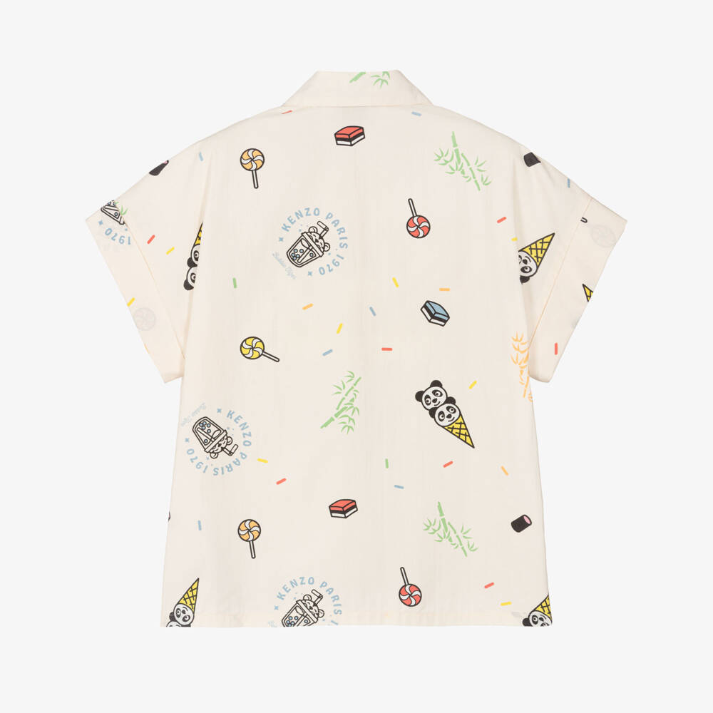 KENZO KIDS-Boys Ivory Cotton Poplin Ice Cream & Candy Print Shirt | Childrensalon