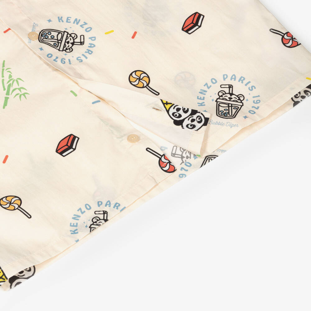 KENZO KIDS-Boys Ivory Cotton Poplin Ice Cream & Candy Print Shirt | Childrensalon