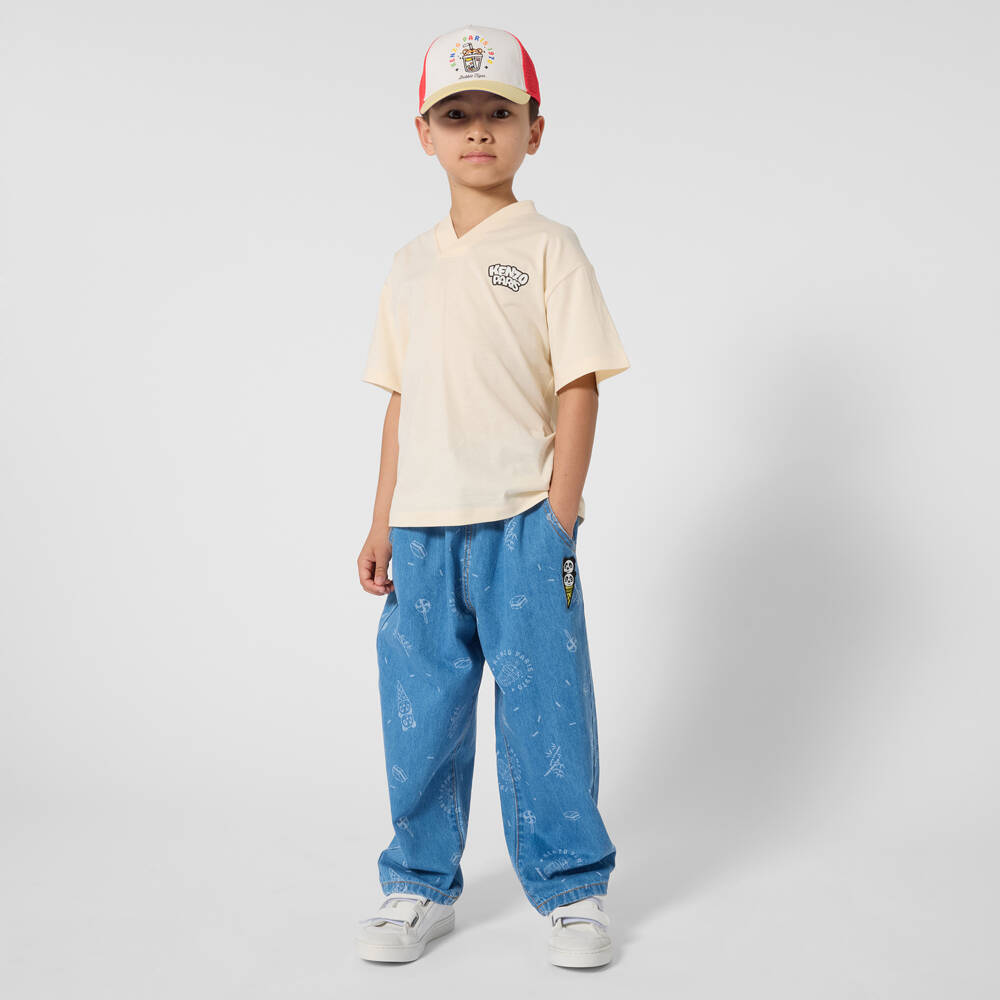 KENZO KIDS-Boys Ivory Cotton Vintage Panda Ice Cream Logo T-Shirt | Childrensalon