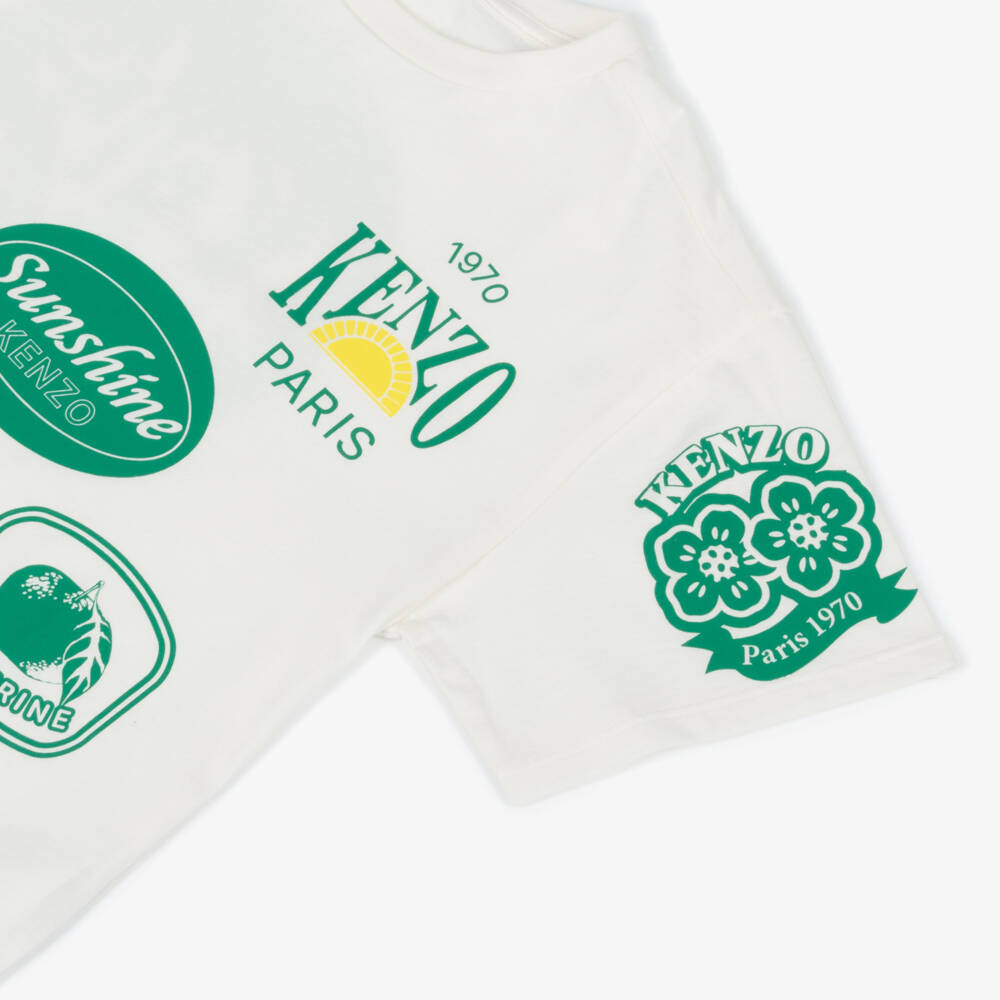 KENZO KIDS-Boys Ivory & Green Fruit Stickers T-Shirt | Childrensalon