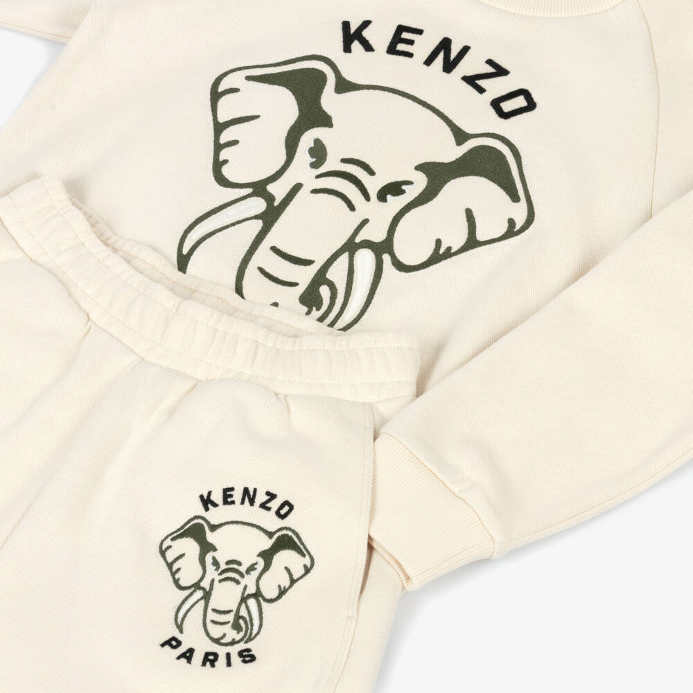 KENZO KIDS-Boys Ivory Piqué Jersey Elephant Tracksuit | Childrensalon