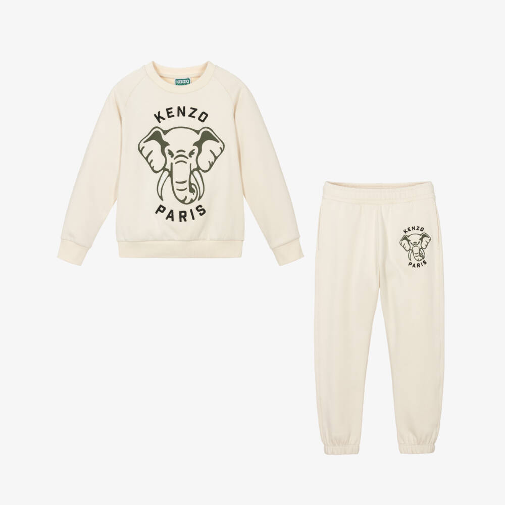 KENZO KIDS-Boys Ivory Piqué Jersey Elephant Tracksuit | Childrensalon