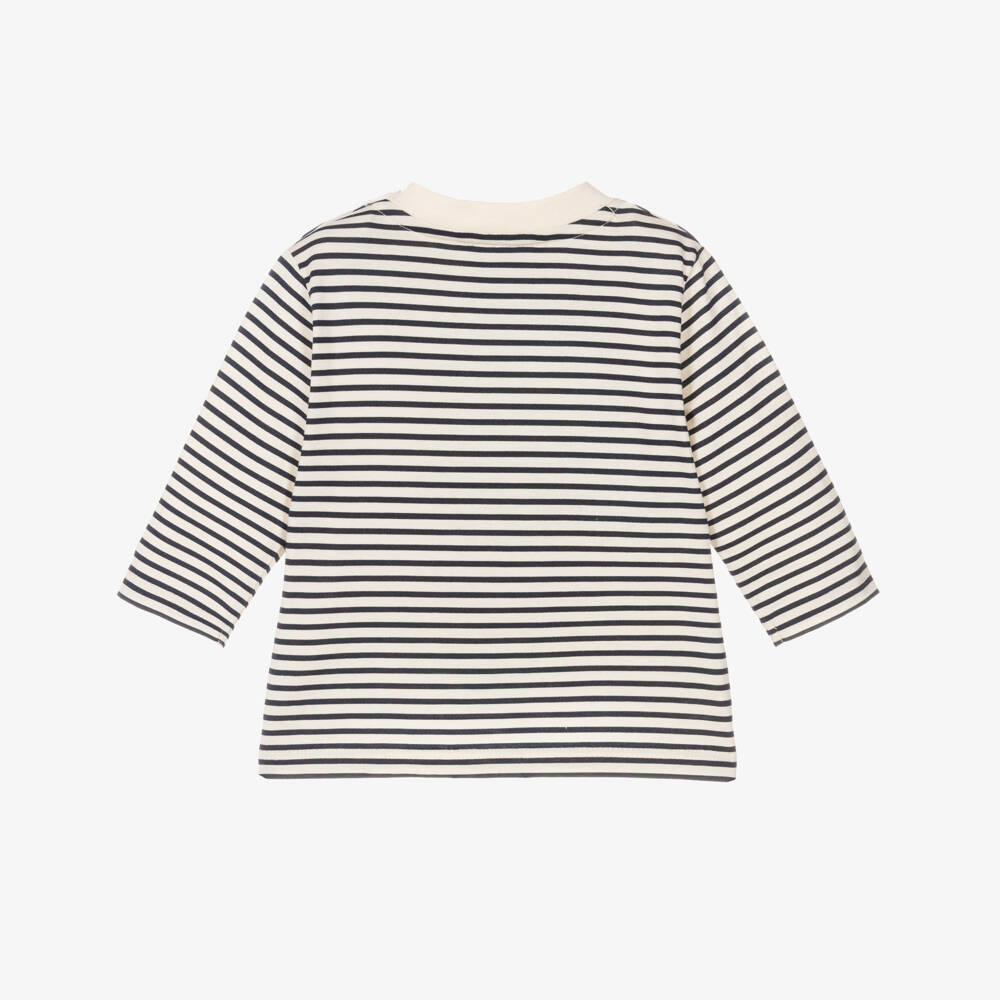 KENZO KIDS-Boys Ivory Striped Cotton Top with Leopard Cub Print | Childrensalon