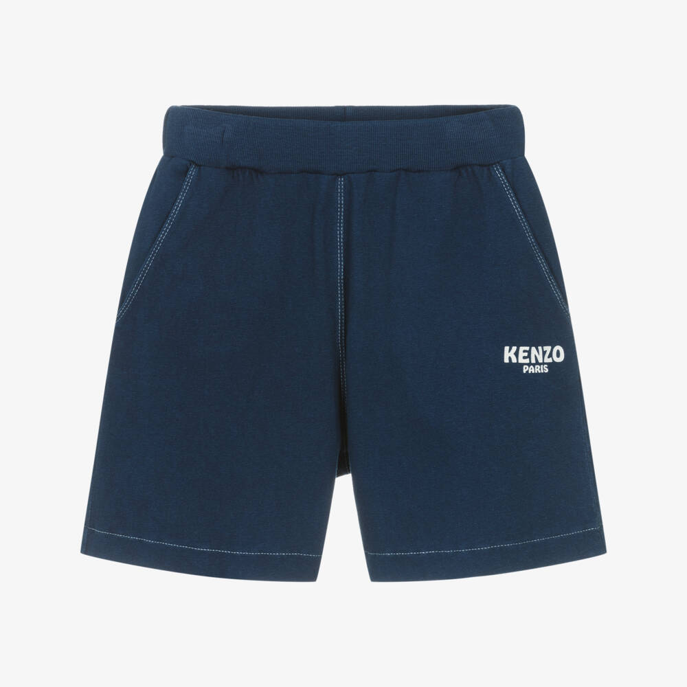 KENZO KIDS-Boys Navy Blue Cotton Elasticated Logo Shorts | Childrensalon