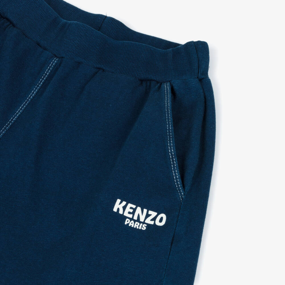 KENZO KIDS-Boys Navy Blue Cotton Elasticated Logo Shorts | Childrensalon