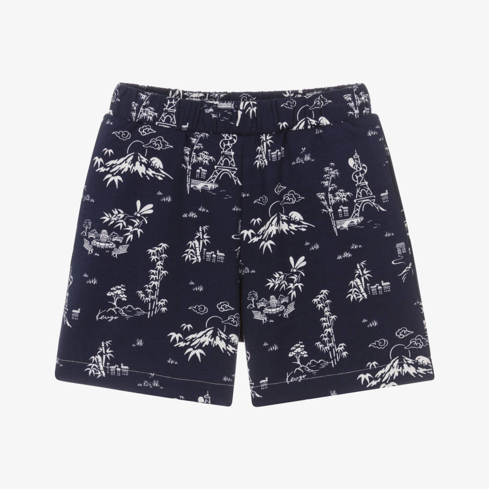 KENZO KIDS-Boys Navy Blue Cotton Garden Shorts | Childrensalon