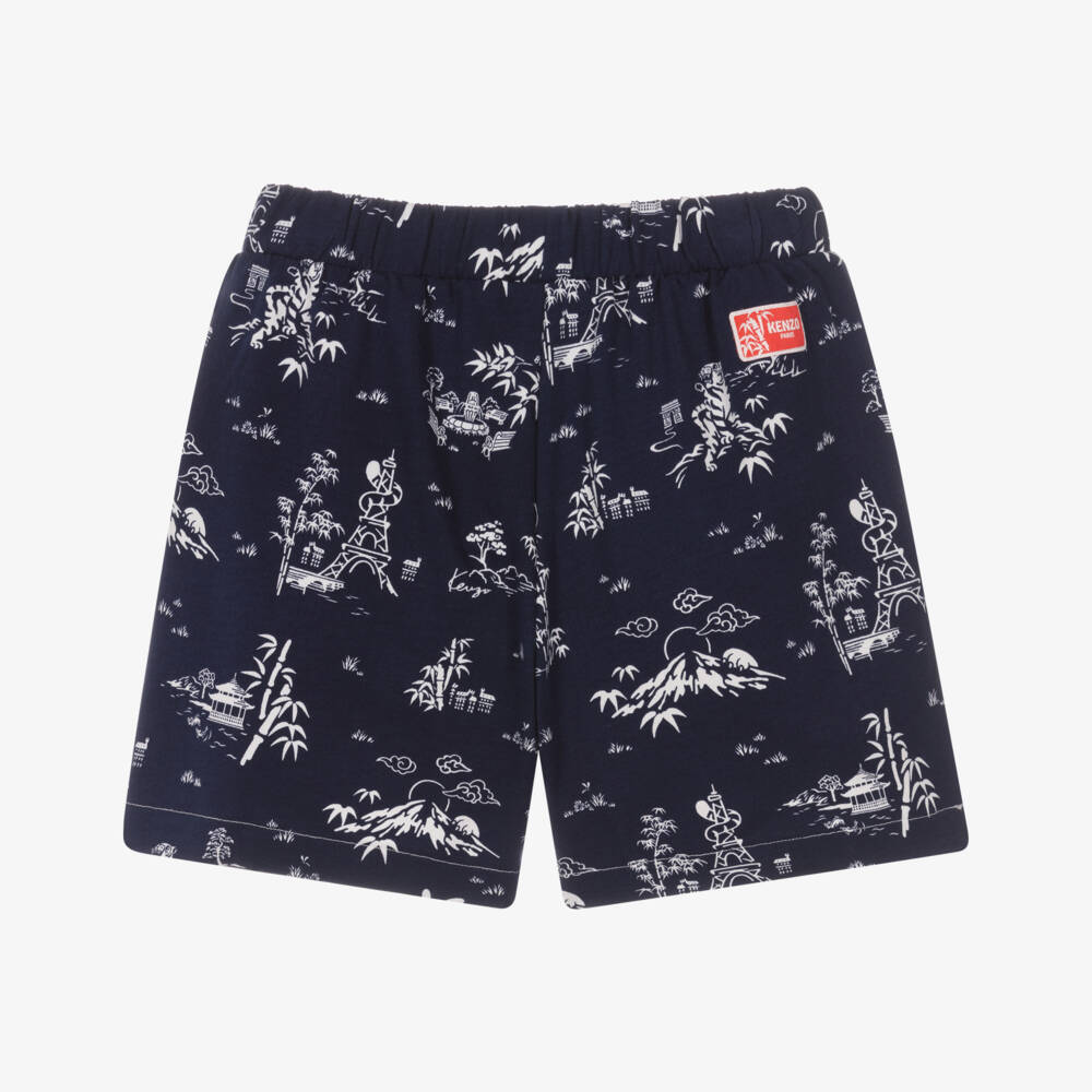 KENZO KIDS-Boys Navy Blue Cotton Garden Shorts | Childrensalon