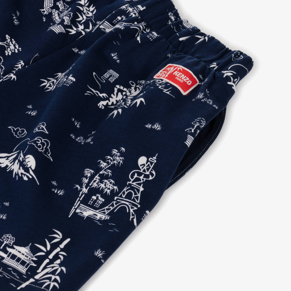 KENZO KIDS-Boys Navy Blue Cotton Garden Shorts | Childrensalon