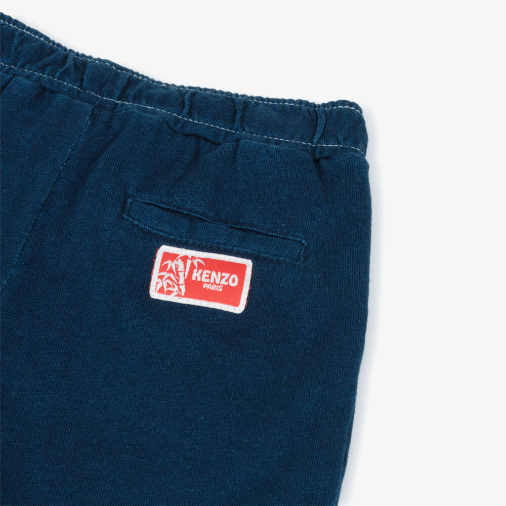 KENZO KIDS-Boys Navy Blue Cotton Jersey Shorts with Contrast Stitching | Childrensalon