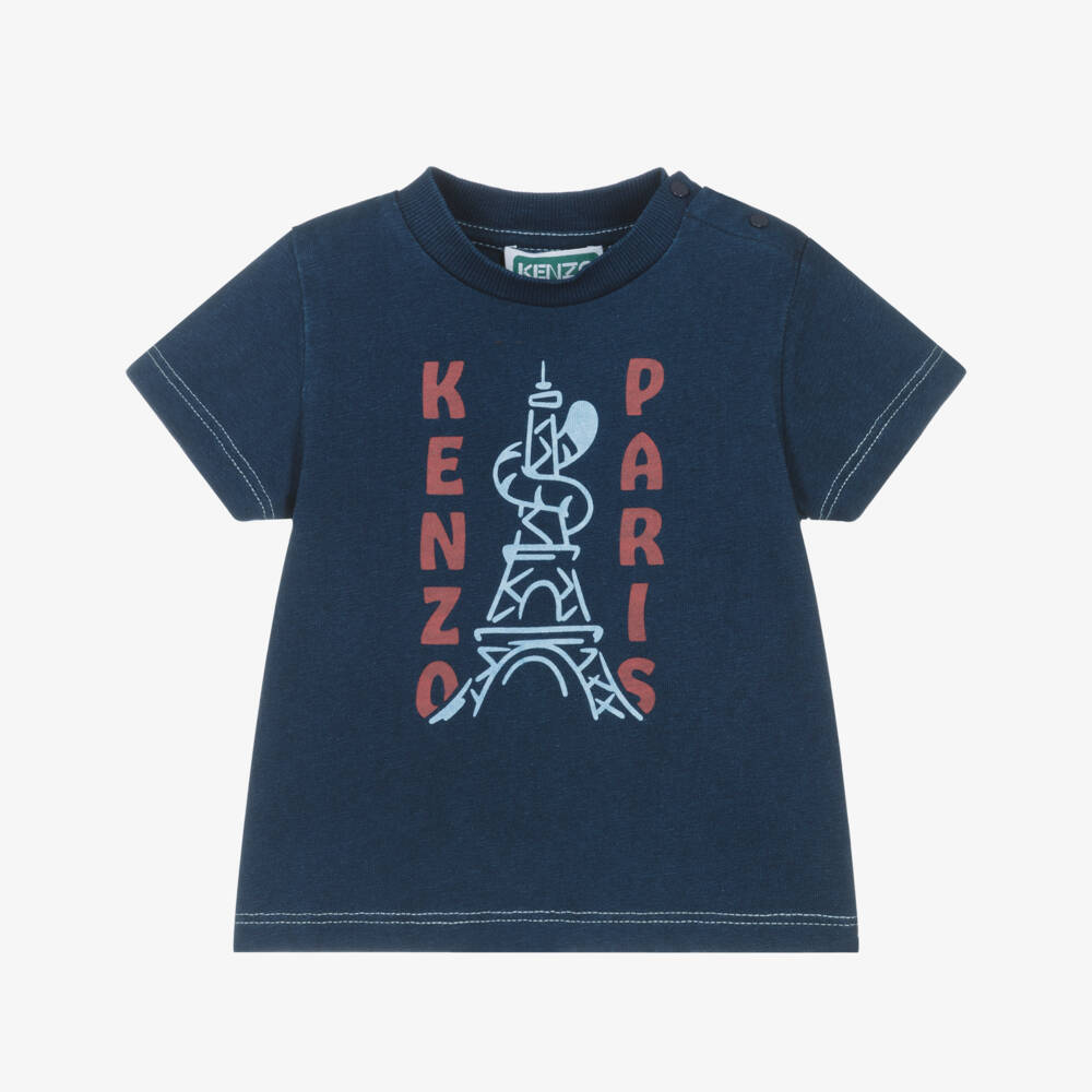 KENZO KIDS-Boys Navy Blue Cotton Paris Logo T-Shirt | Childrensalon