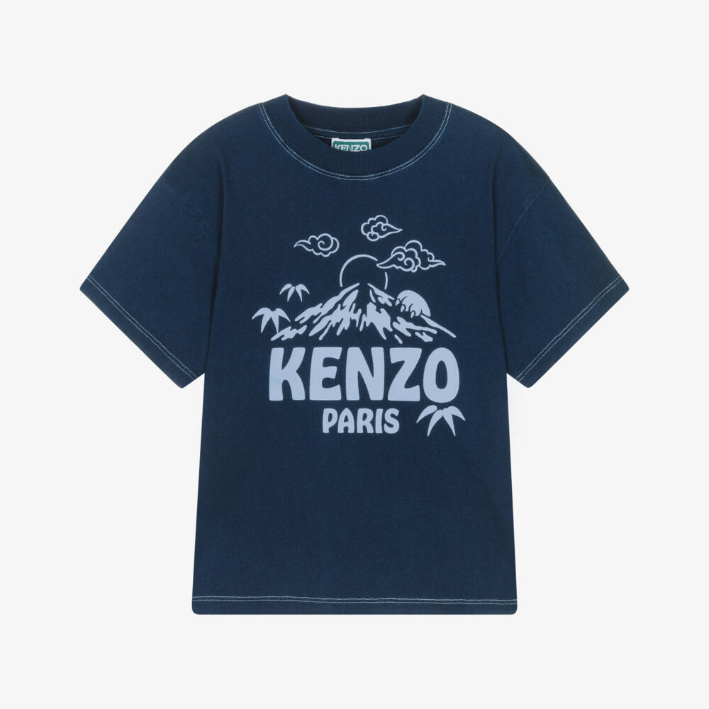 KENZO KIDS-Футболка из хлопка с логотипом синяя для мальчиков | Childrensalon
