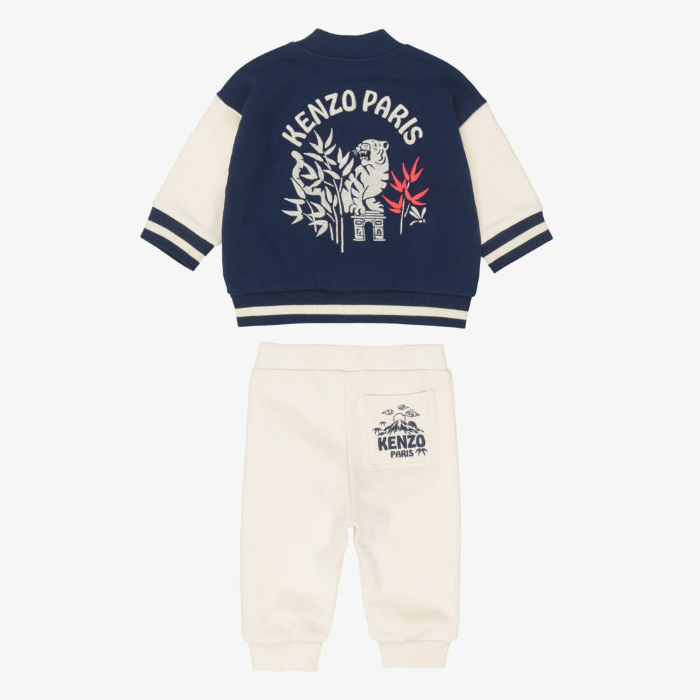 KENZO KIDS-Boys Navy Blue & Ivory Cotton Jersey Jacket & Trouser Set | Childrensalon
